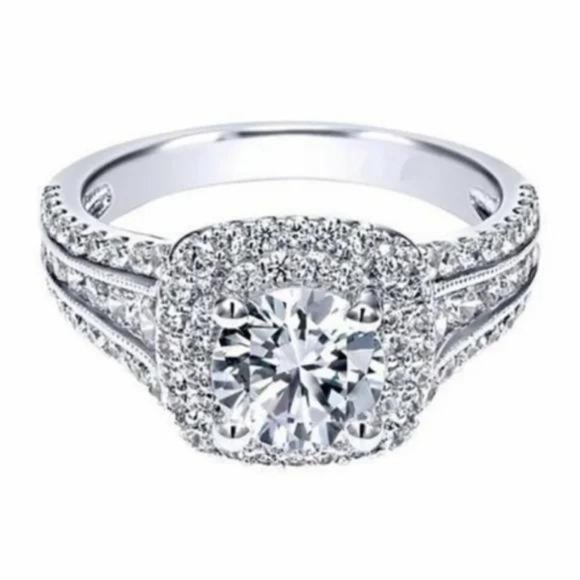 Brand NEW 18k White Gold Plated Diamond Halo Wedding Ring - Picture 4 of 6